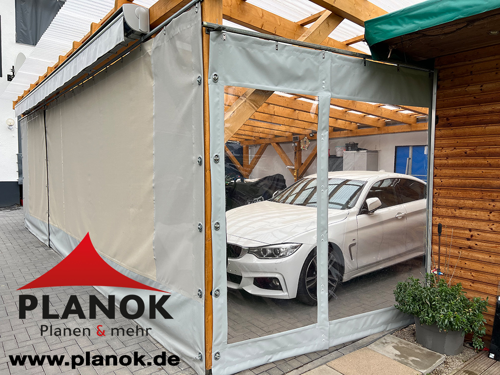 Carportplane mit Fenster und Tür